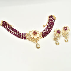 Teva Flower Beaded Choker Ruby - The pashm
