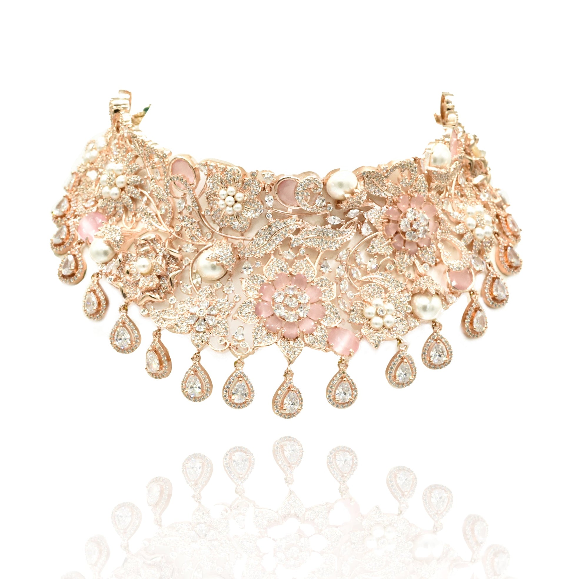 Shya Rose Gold Floral Bridal Choker Set - The pashm