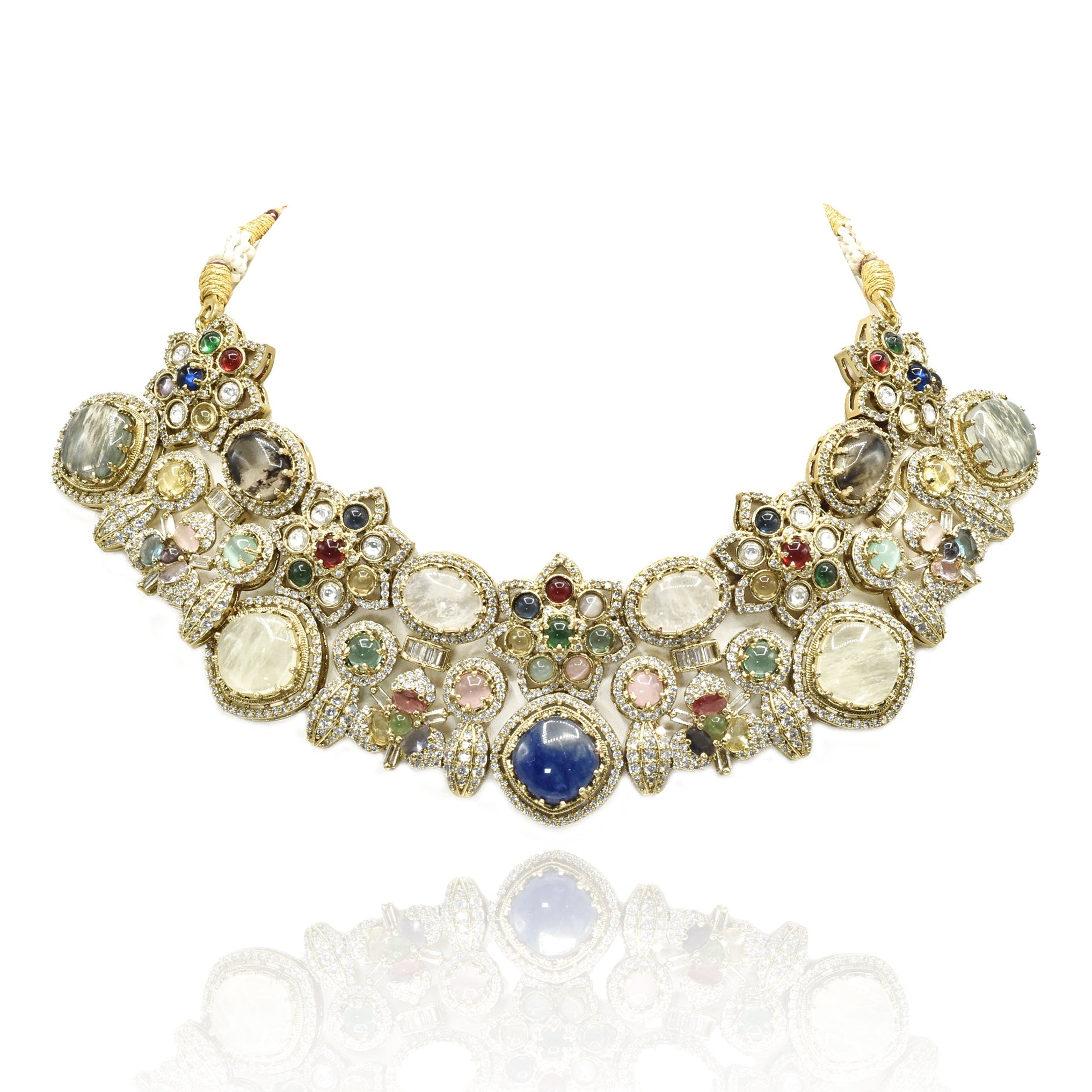 Jiya Jeweled Mosaic Blue Multicolor Necklace Set - The Pashm