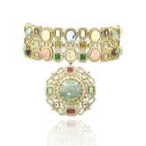 Tarisha Multicolor Cabochon Choker & Pendant Necklace Set - The pashm
