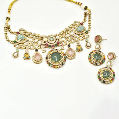 Sahar Navratan Charm & Green Medallion Choker with earrings - The pashm