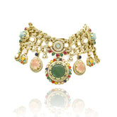Sahar Navratan Charm & Green Medallion Choker - the pashm