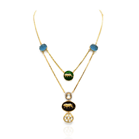 Tista Colored Stones Necklace Lion - The Pashm