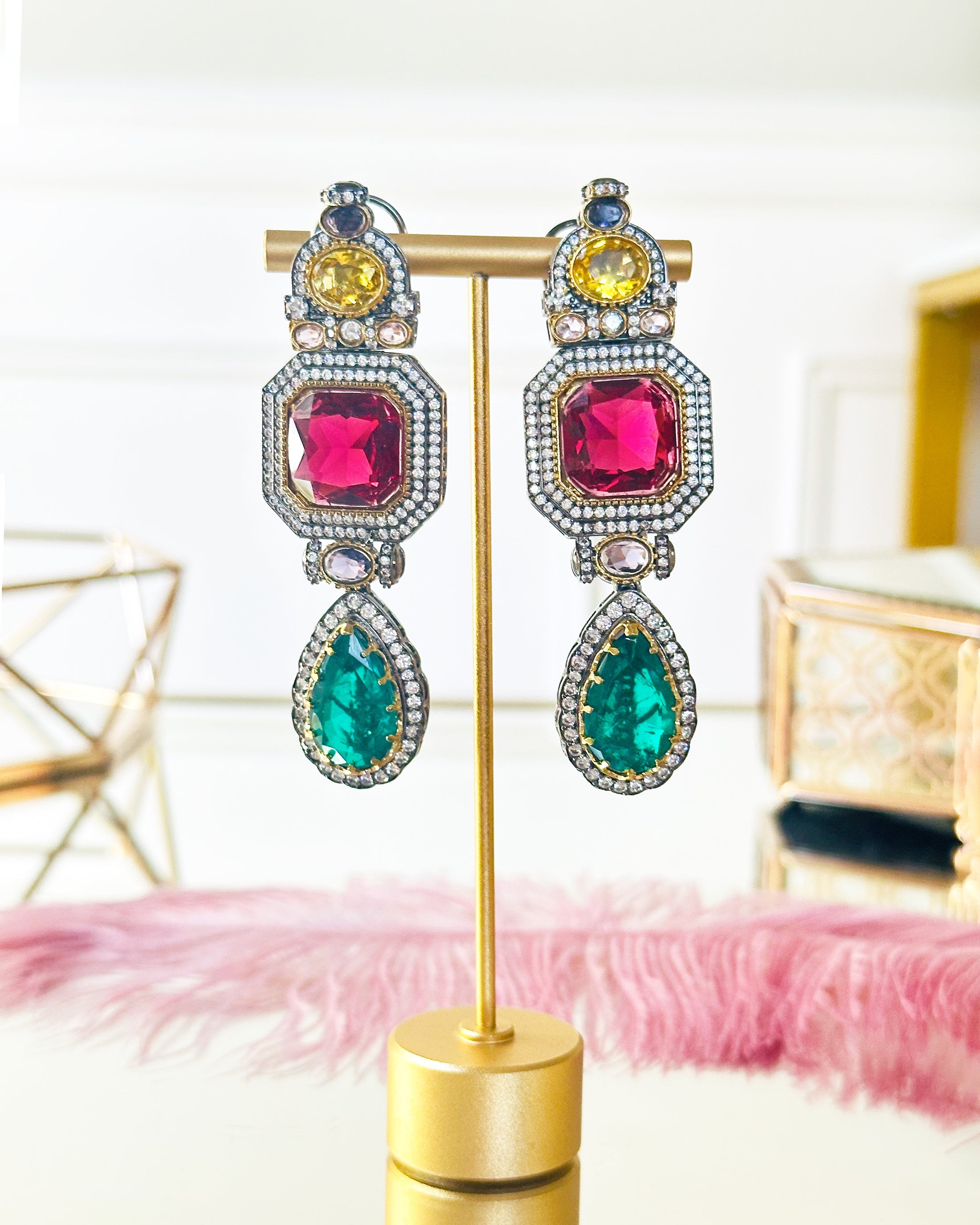 Eden Multicolor Stone Encrusted Earrings - The pashm