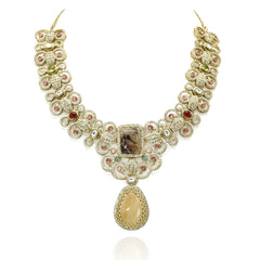 Shazmeen Smoky Topaz & Champagne Floral Necklace Set - The Pashm