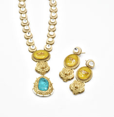 Jiya Enameled Lion Necklace Set Yellow - The Pashm