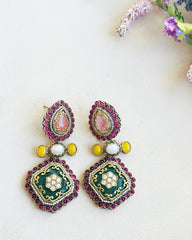 Tavisha Motif Gemstones Statement Earrings - The Pashm
