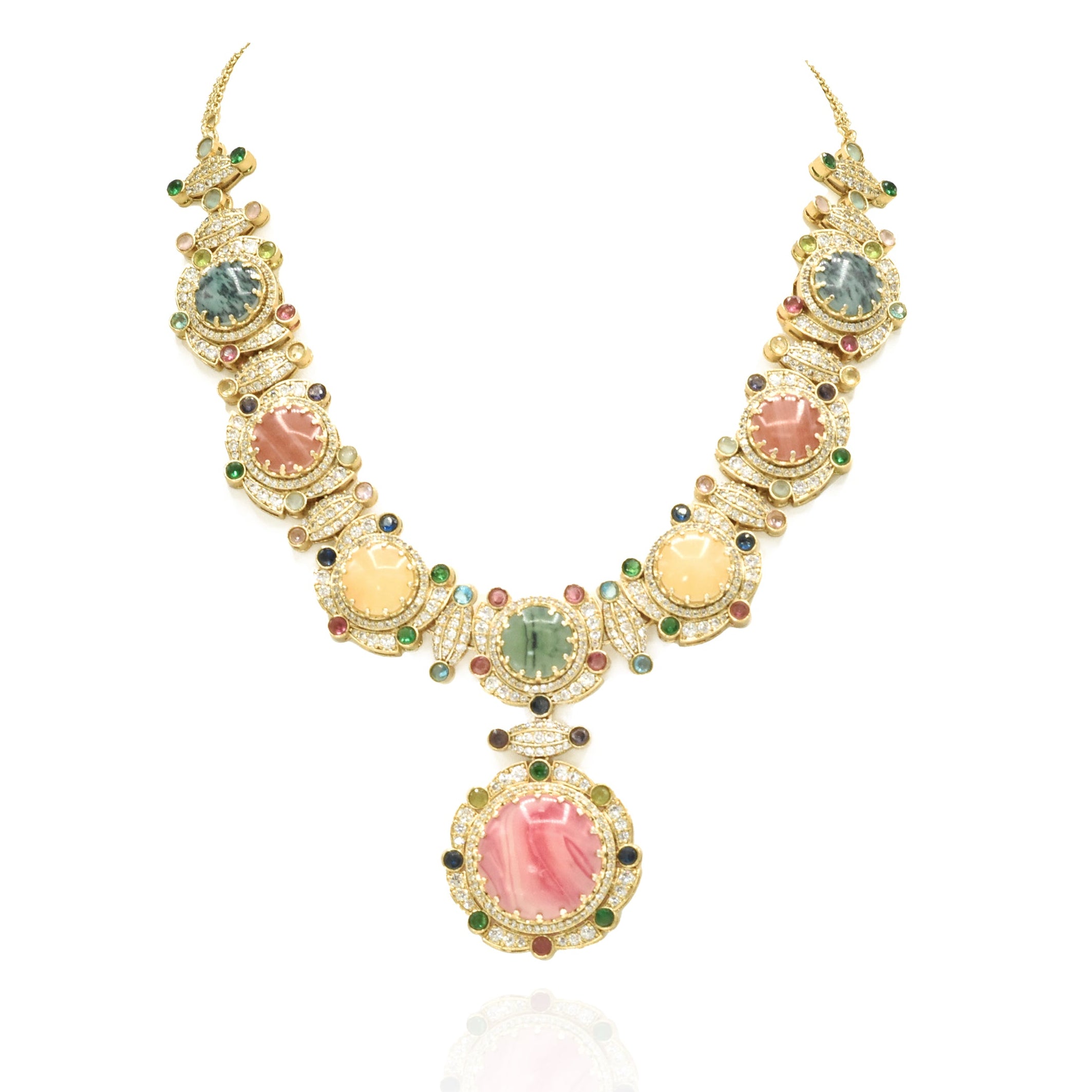 Agastiya Multicolor Cabochon Statement Necklace Set - The pashm