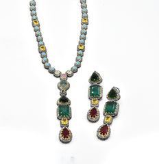 Deenah Multicolor Crystal Studded Necklace Set - The Pashm