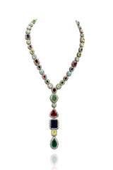 Deenah Multicolor Crystal Studded Necklace Set - The Pashm