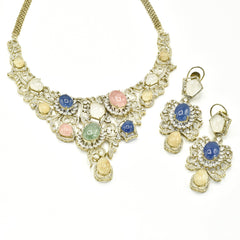 Saira Pastel Mosaic Multicolor Bib Necklace Set with Earrings - The Pashm