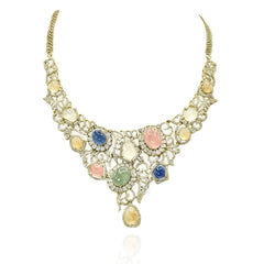 Saira Pastel Mosaic Multicolor Bib Necklace Set - The Pashm