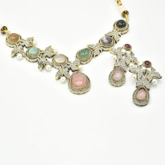 Zareema Blush Botanical Multicolor Stone Necklace Set with earrings - The Pashm