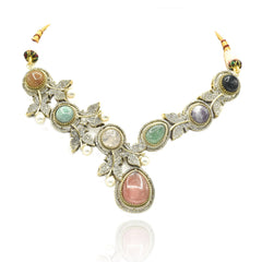Zareema Blush Botanical Multicolor Stone Necklace Set - The Pashm