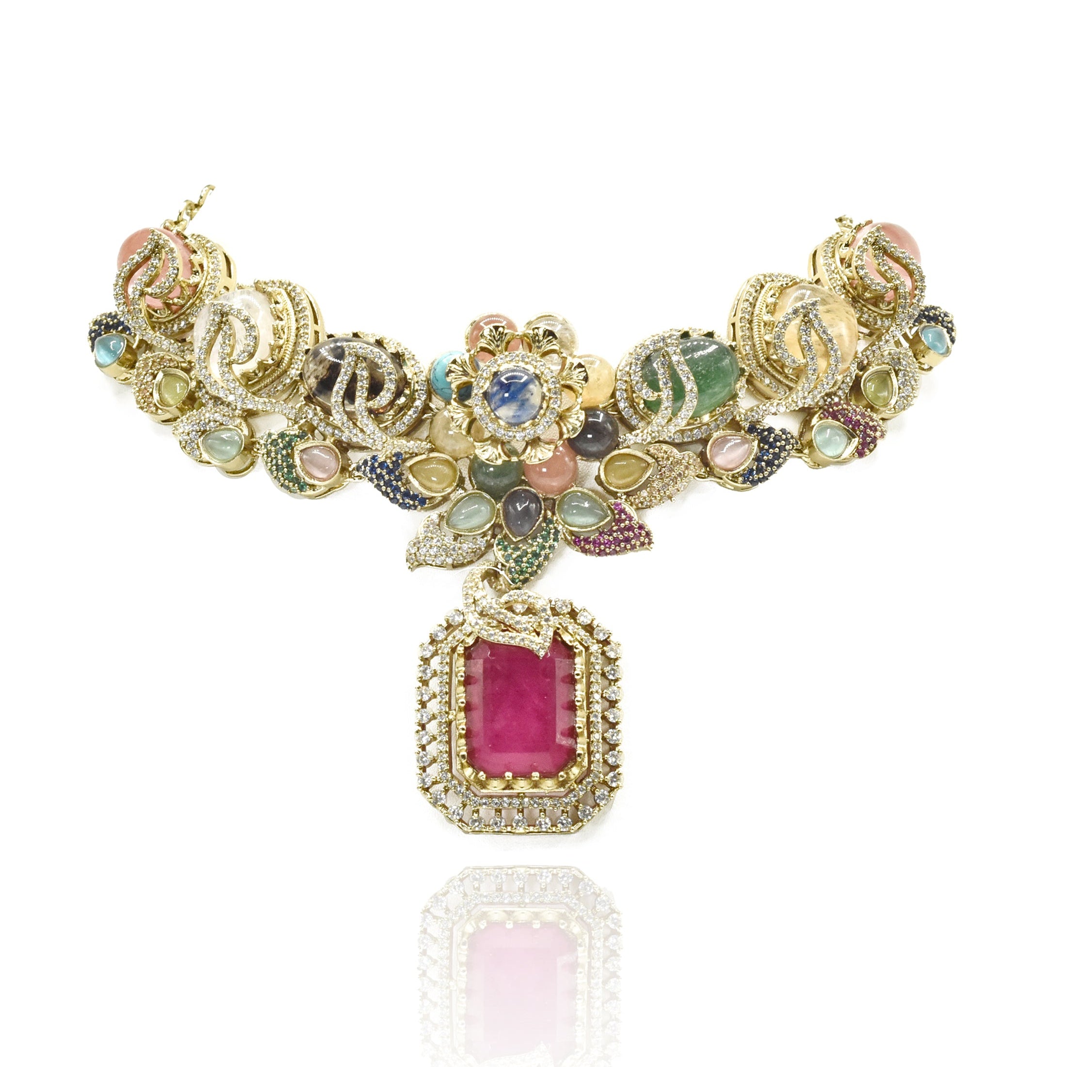 Nirvi Multicolor Statement Choker Pink - The Pashm