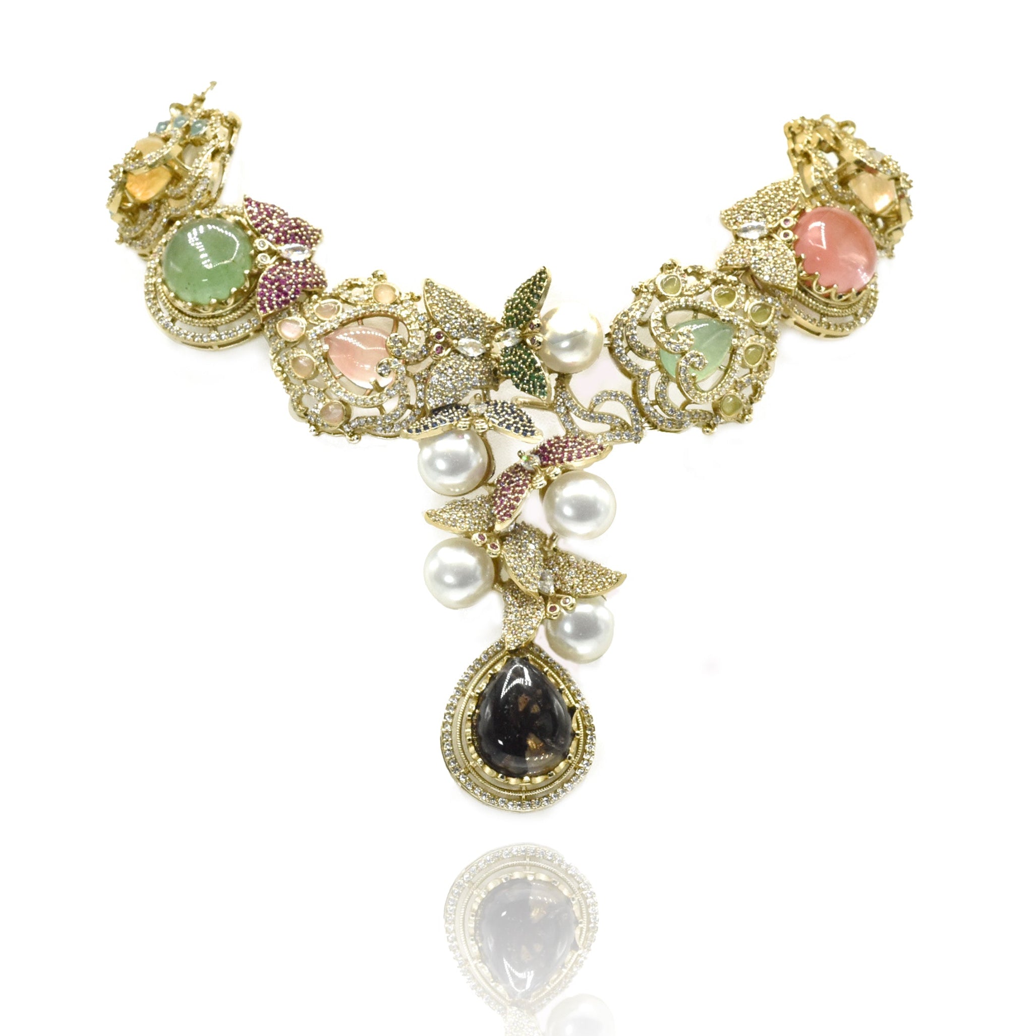 Preeta Pearl Garden Multicolor Statement Necklace Set - The Pashm