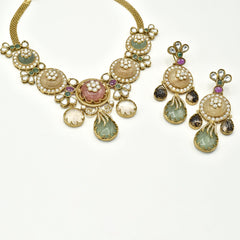 Vasaki Jewel Bloom Multicolor Cabochon Necklace Set with earrings - The Pashm