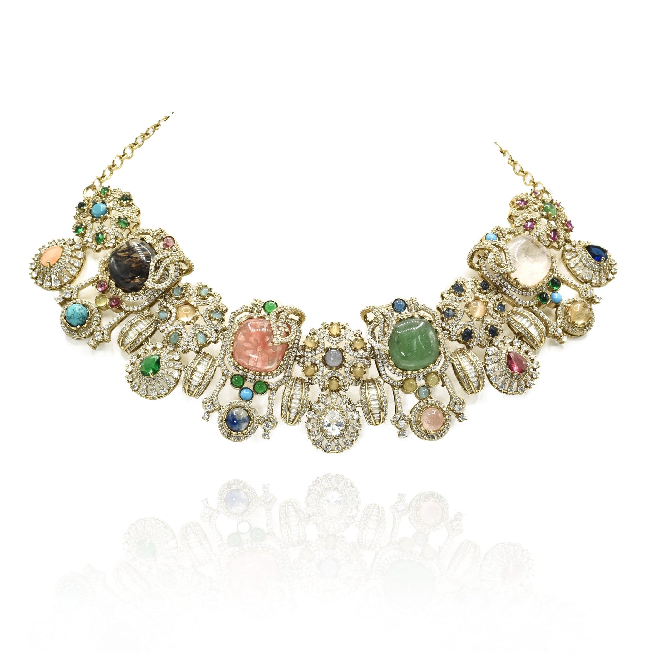 Meera Royal Treasure Multicolor Cabochon Necklace Set - The pashm