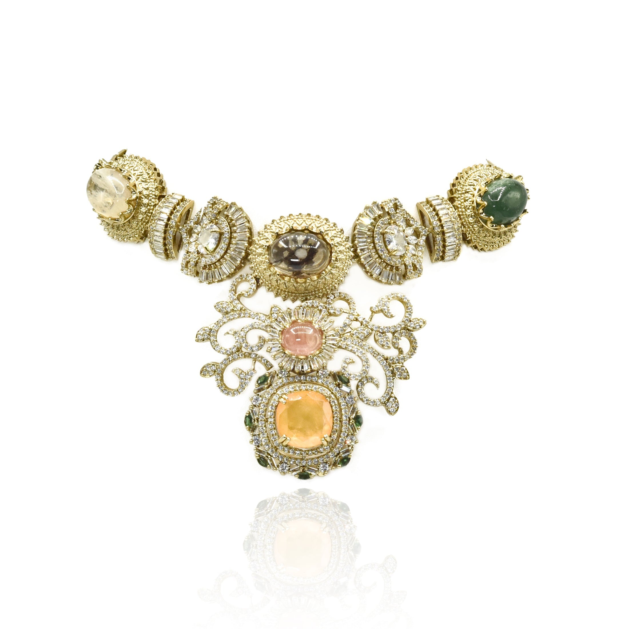 Chandrika Amber Garden Cabochon Statement Choker - the pashm