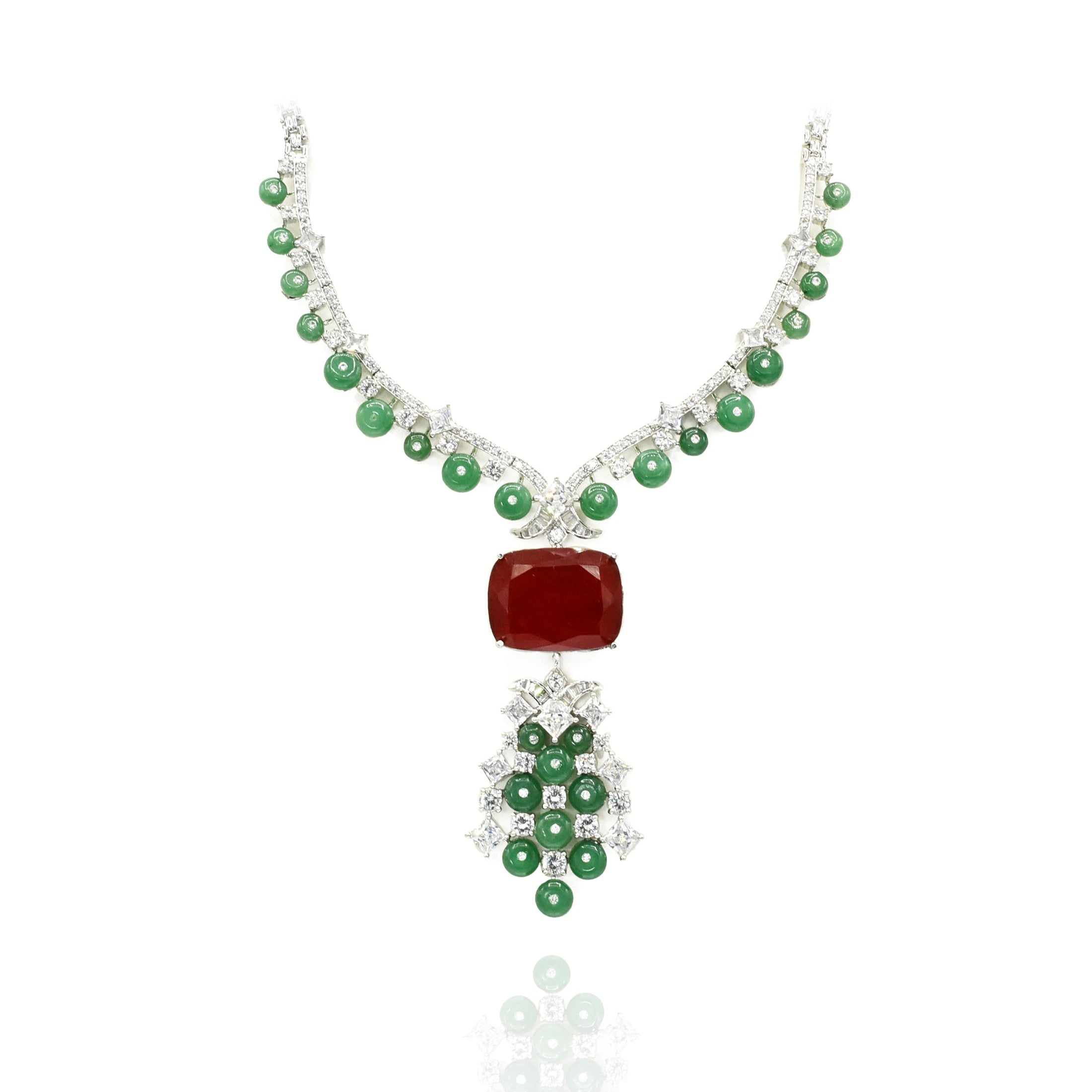 Nirvi Red Stone Beaded Necklace Set - The Pashm