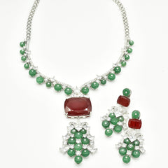 Nirvi Red Stone Beaded Necklace Set - The Pashm