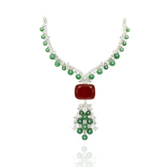 Nirvi Red Stone Beaded Necklace Set - The Pashm