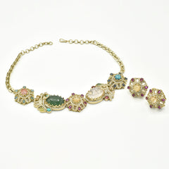 Maham Sage & Honey Multicolor Statement Necklace Set with Earrings - The pashm