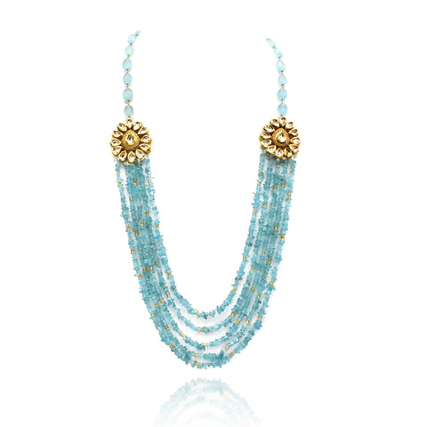 Leela Kundan Necklace Set Sky Blue - The Pashm