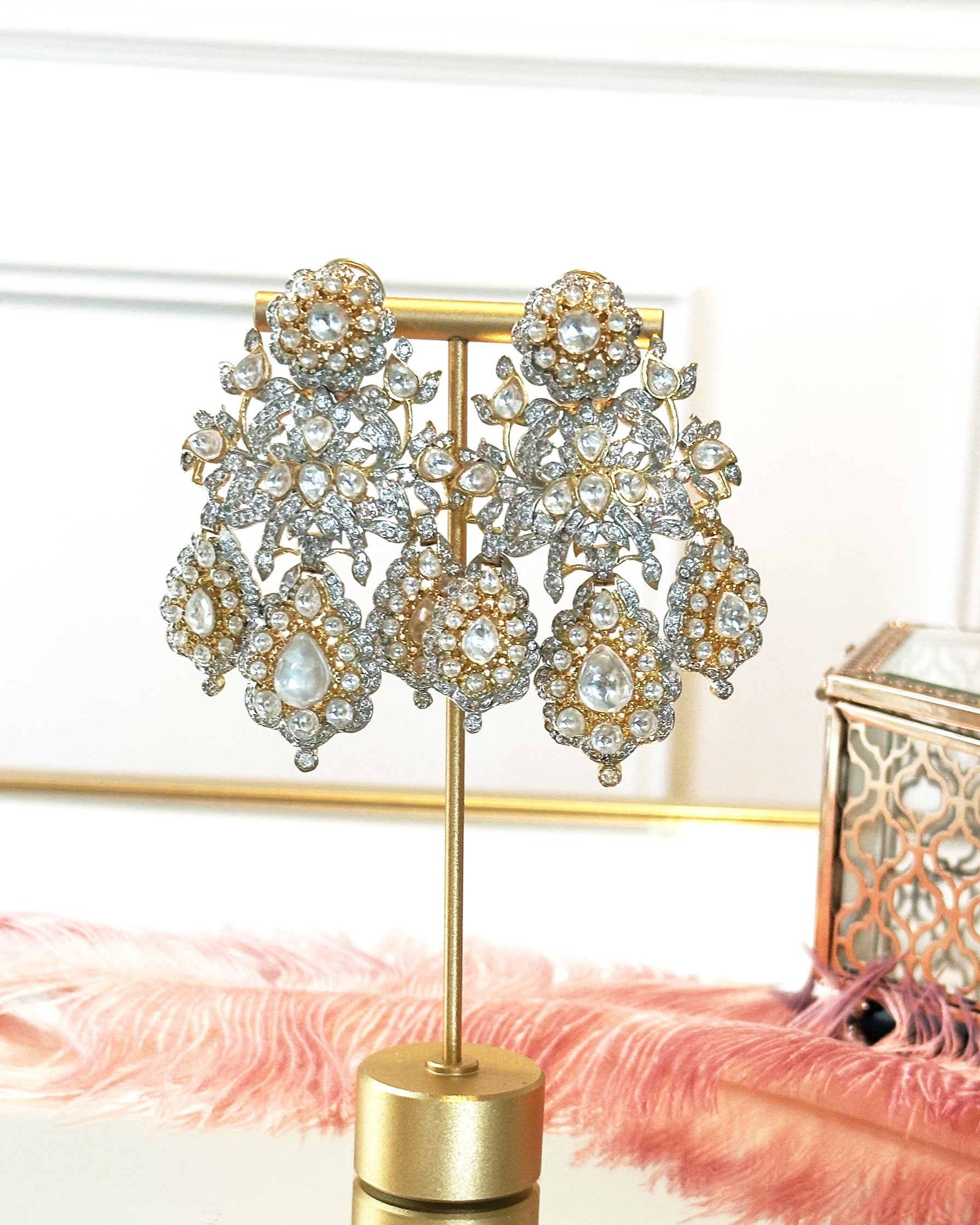 Ariana Polki Studded Chandelier Earrings - The Pashm