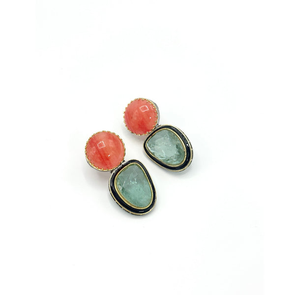Aura Stone Earrings Coral Mint - The Pashm