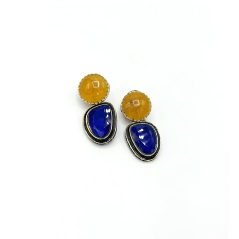 Aura Stone Earrings Yellow Blue - The Pashm