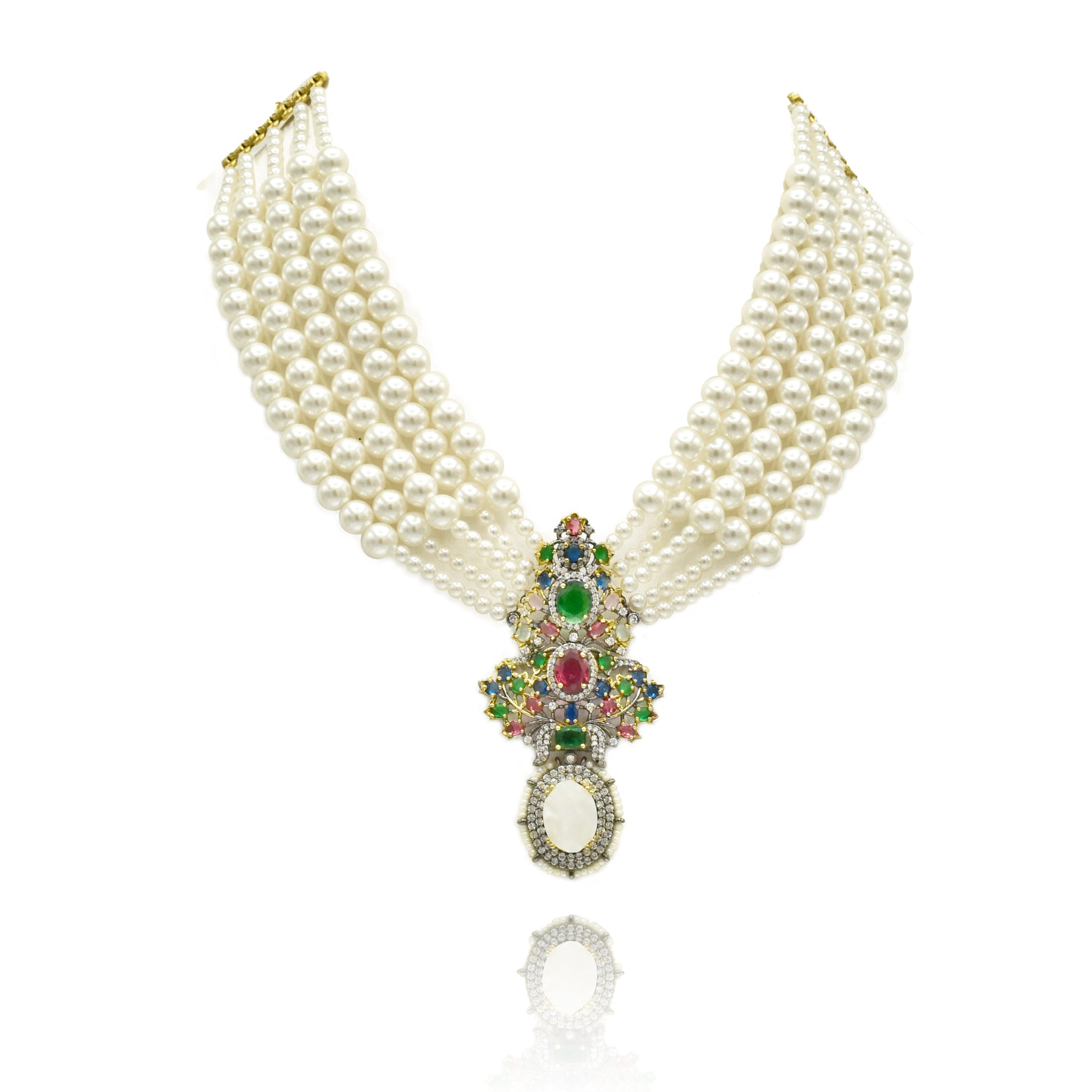 Parineetha Multicolor Studded Pearl Necklace - The Pashm