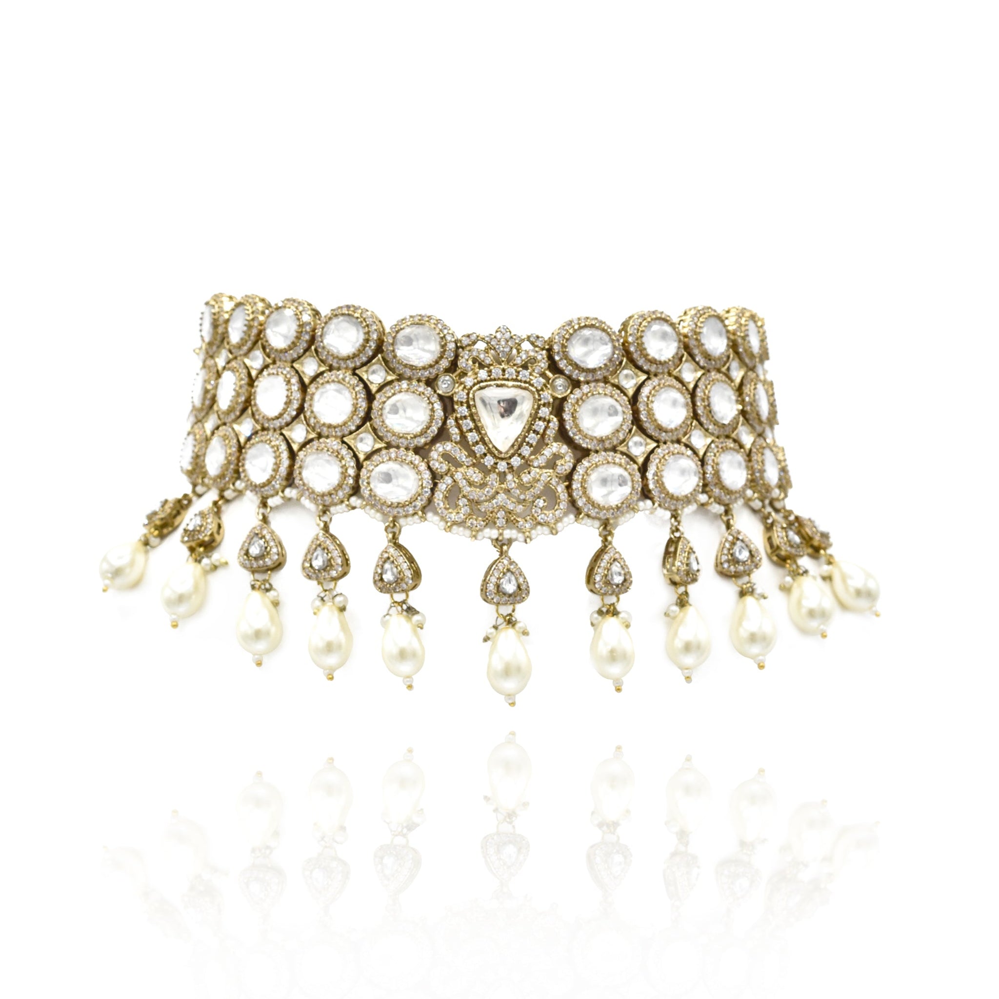 Vrinda Polki Studded Antique Choker - The Pashm