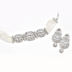 Yukti American Diamond Choker Set Pearl - The Pashm