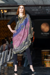 French Chantilly Lace Crystals Fine Wool Shawl - The Pashm