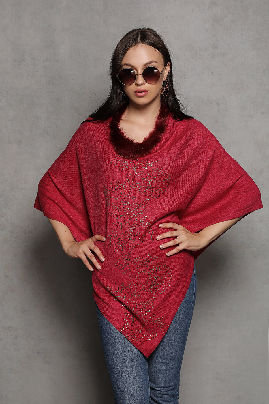 Floral Rhinestone Poncho - The Pashm