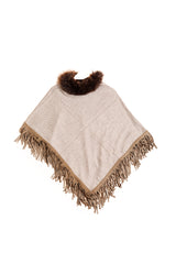 Patterned Suede Fringe Faux-Fur Poncho - The Pashm