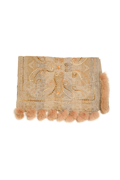Boiled Wool Faux Fur Pompom Cashmere Wrap - The Pashm