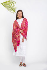Hot Pink Tie-Dye Zari Dupatta - The Pashm