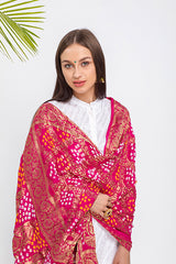 Hot Pink Tie-Dye Zari Dupatta - The Pashm