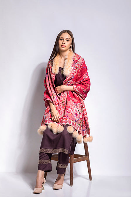 Boiled Wool Faux Fur Pompom Cashmere Wrap - The Pashm