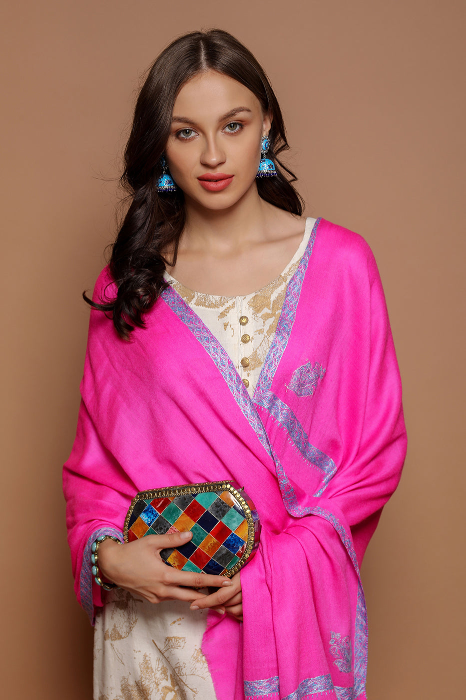 Daur Border Embroidery Neon Pashmina Shawl - The Pashm