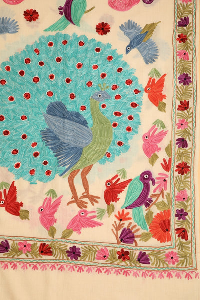 Peacock Embroidered Cashmere Pashmina Shawl - The Pashm