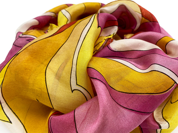 100% Silk Multicolor Pattern Print Scarf - The Pashm