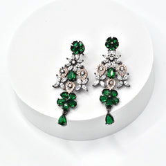 Zarina American Diamond Victorian Two Tone Set - Green - The Pashm