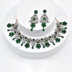 Zarina American Diamond Victorian Two Tone Set - Green - The Pashm