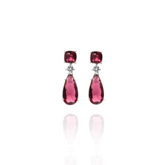 Mini Double Crystal Earrings Red - The Pashm