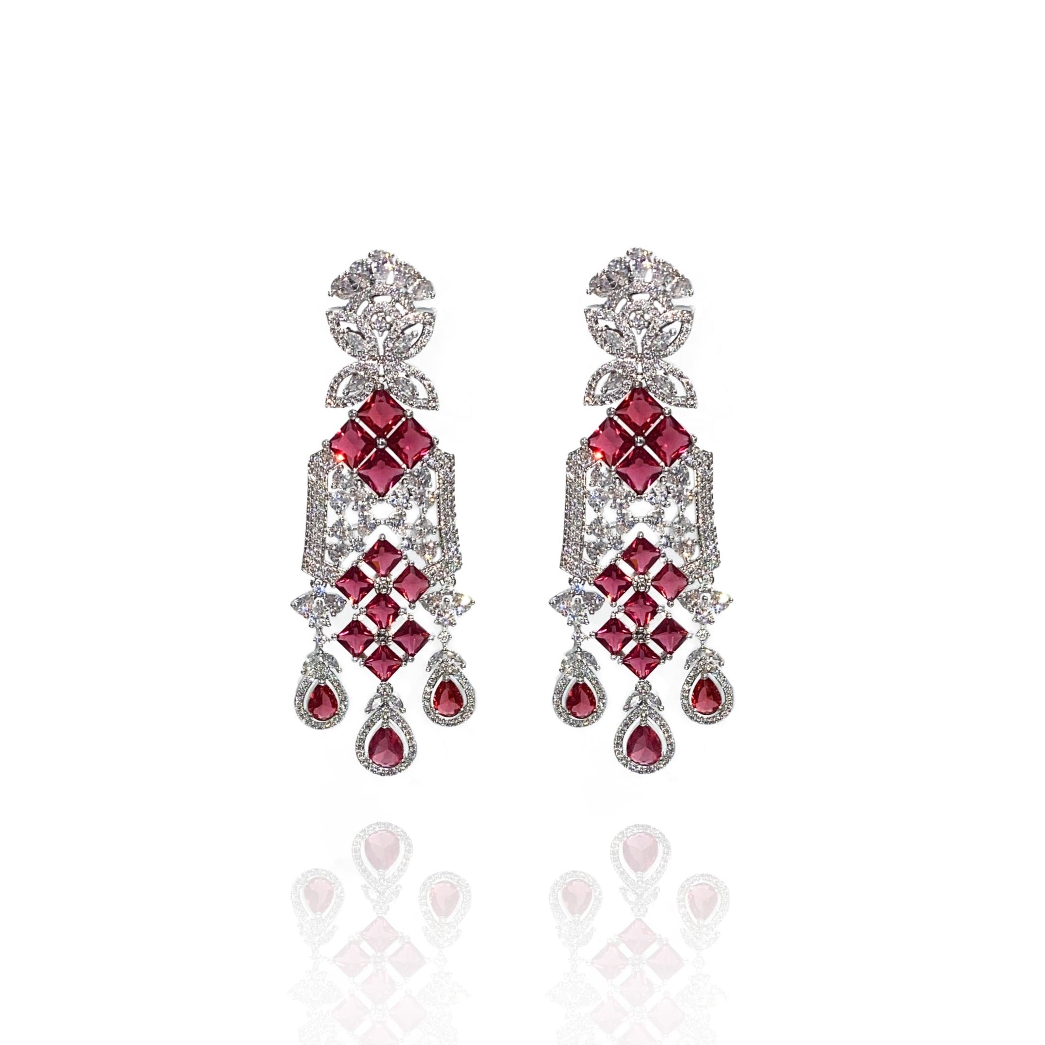 Sonia Zirconia Earrings Red - The Pashm