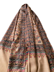 Pure Wool Colorful Kani Shawl Navy Beige - The Pashm