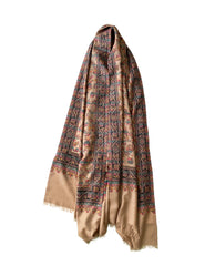 Pure Wool Colorful Kani Shawl Navy Beige - The Pashm